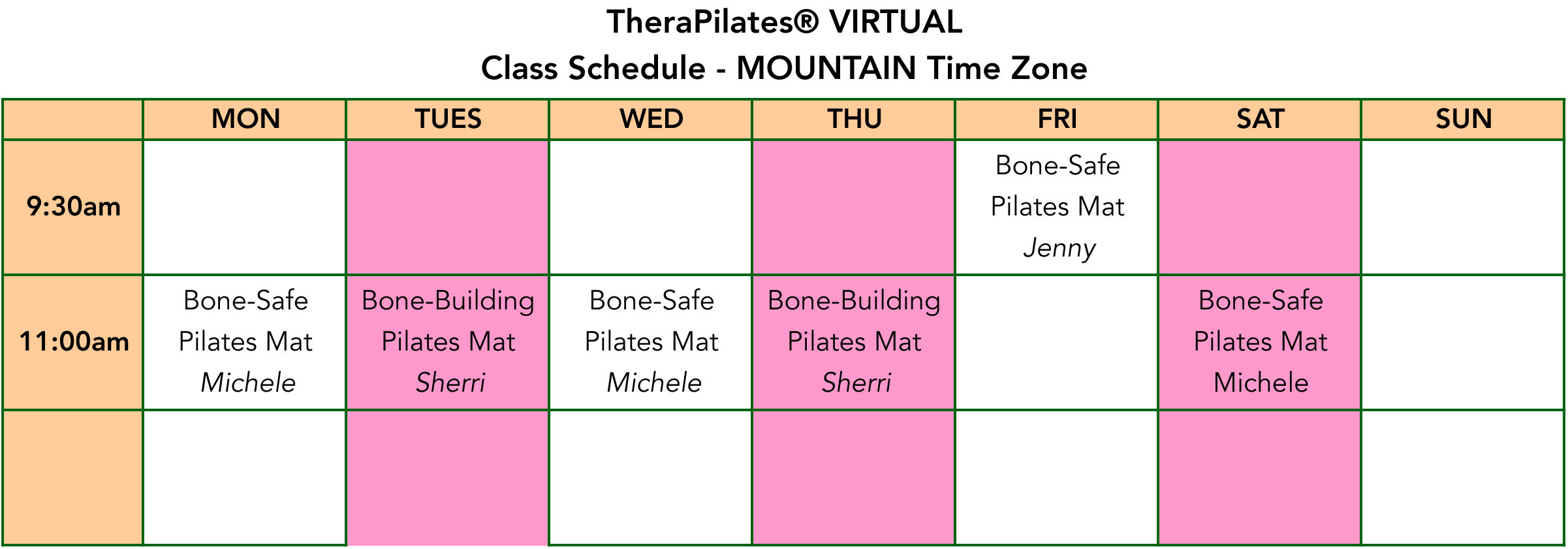 Mountain Schedule